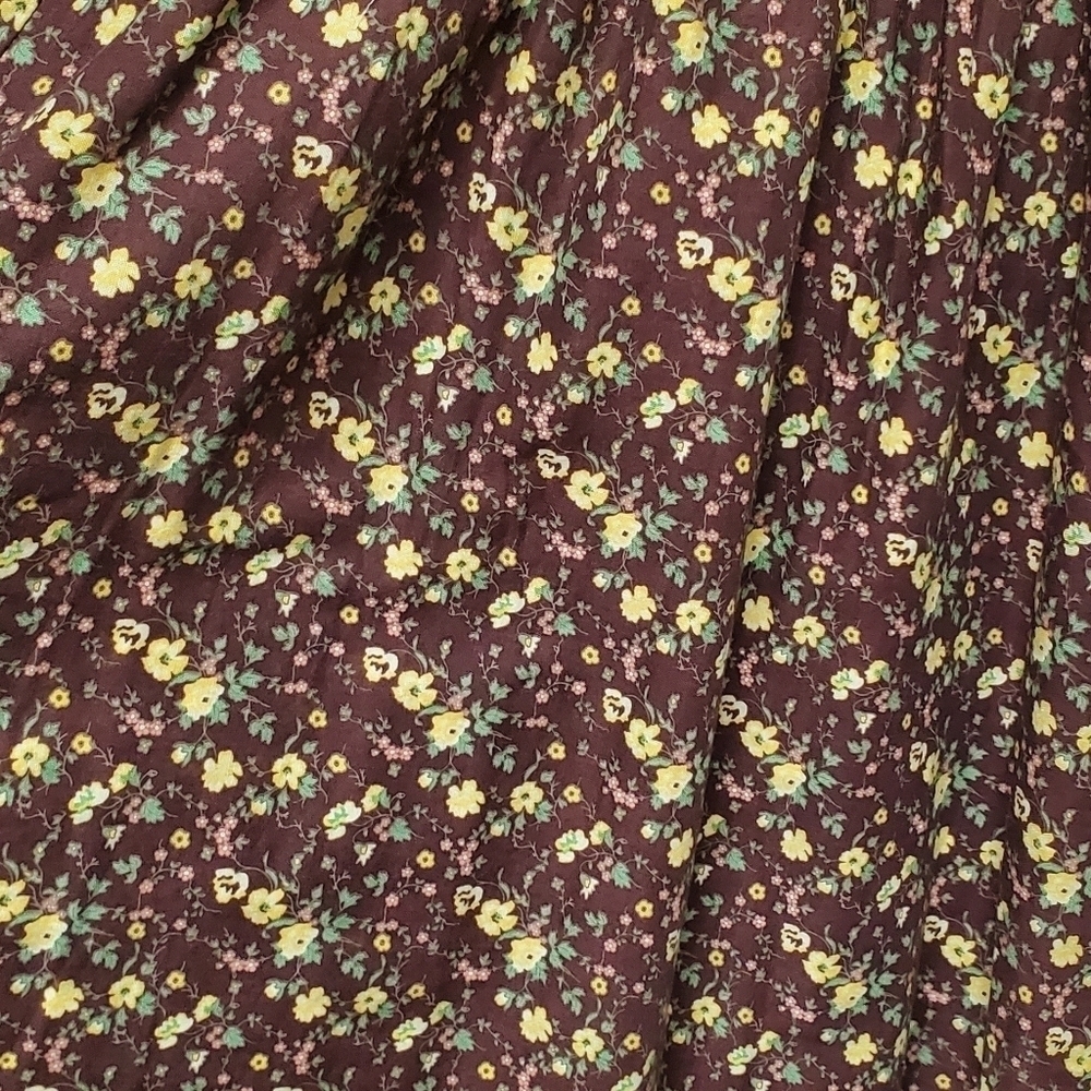 𝅺RETRO Y2K LEI Brown Yellow Ditsy Floral V-neck Pleated Mini Babydoll Dress S - Picture 12 of 14